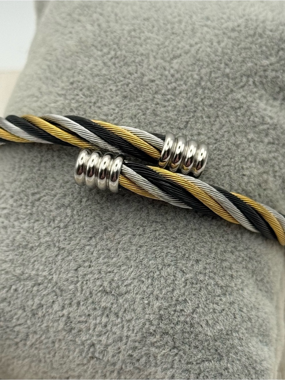 Inox 316l Twisted Cable Bangle Bracelet in Gold, Silver & Black